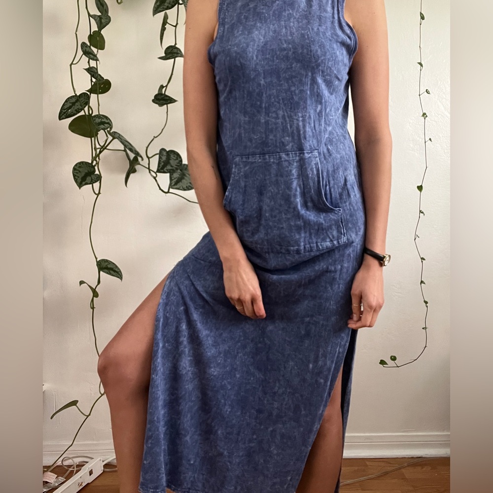 Forever 21 Distressed Cobalt Blue Dress with Hoodie and Pocket